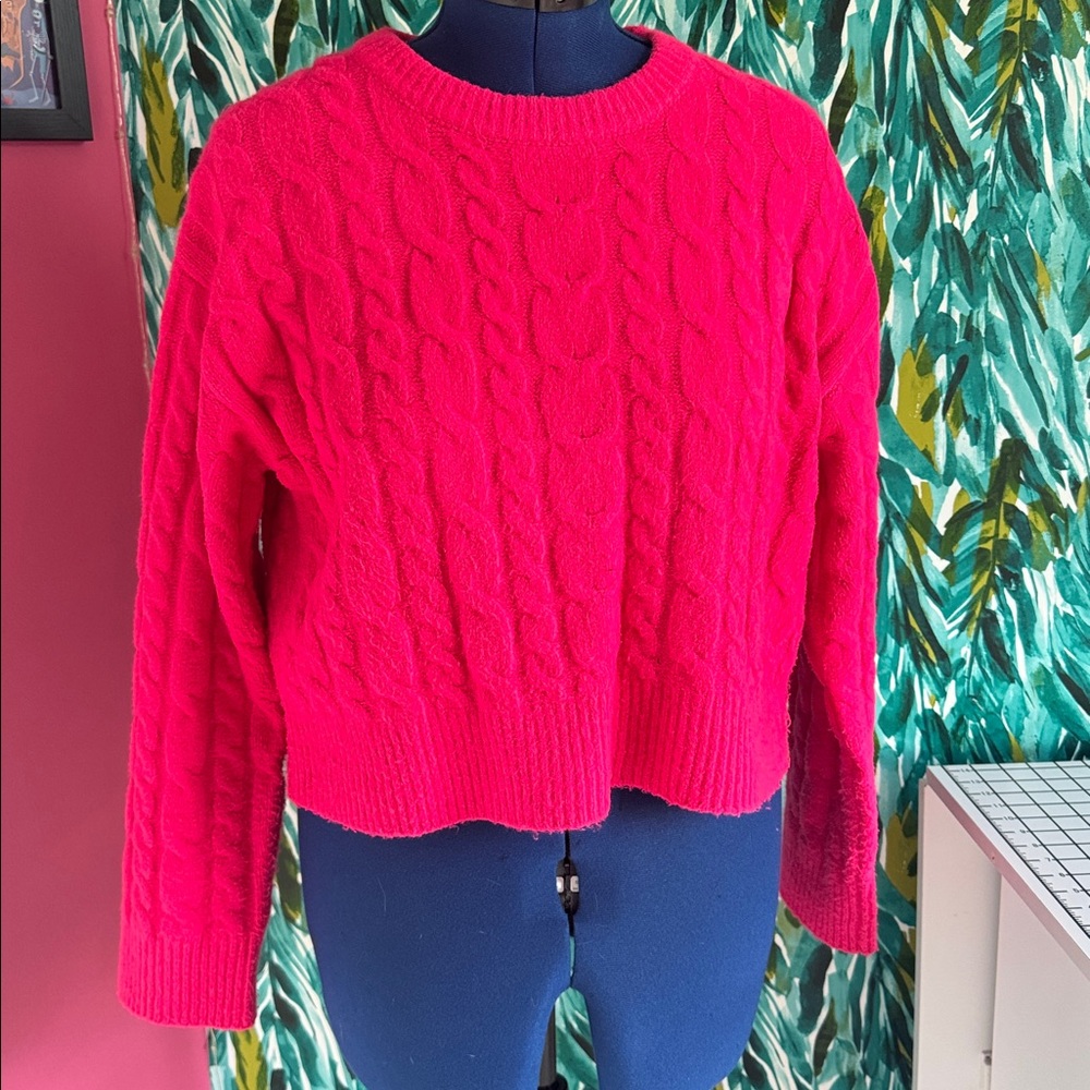 A New Day Hot Pink Cable knit sweater